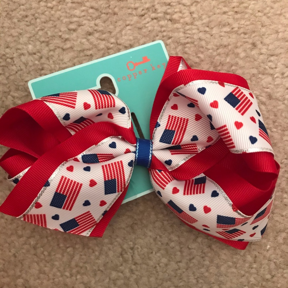 Girls American flag red white and blue bow